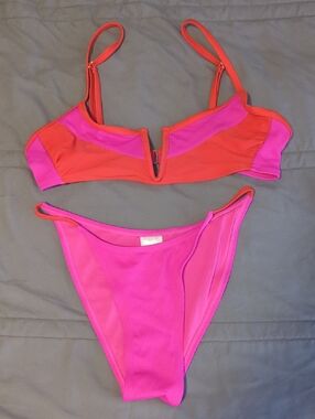 Xhilaration Pink and Red V-Notch Bikini Set